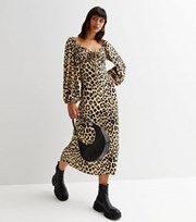 New Look Brown Leopard Print Square Neck Long Sleeve Midi Dress